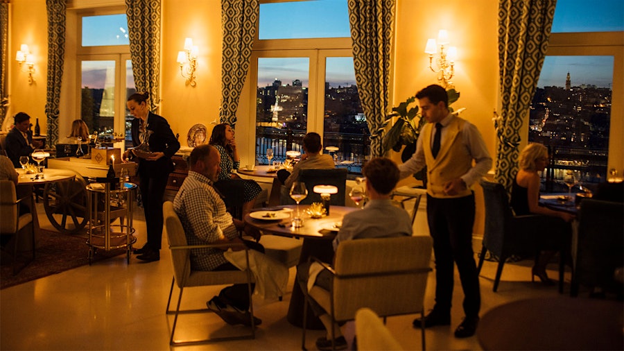 Diners at the Yeatman overlook the Douro River and the city of Porto, the historic center of the Port wine trade.